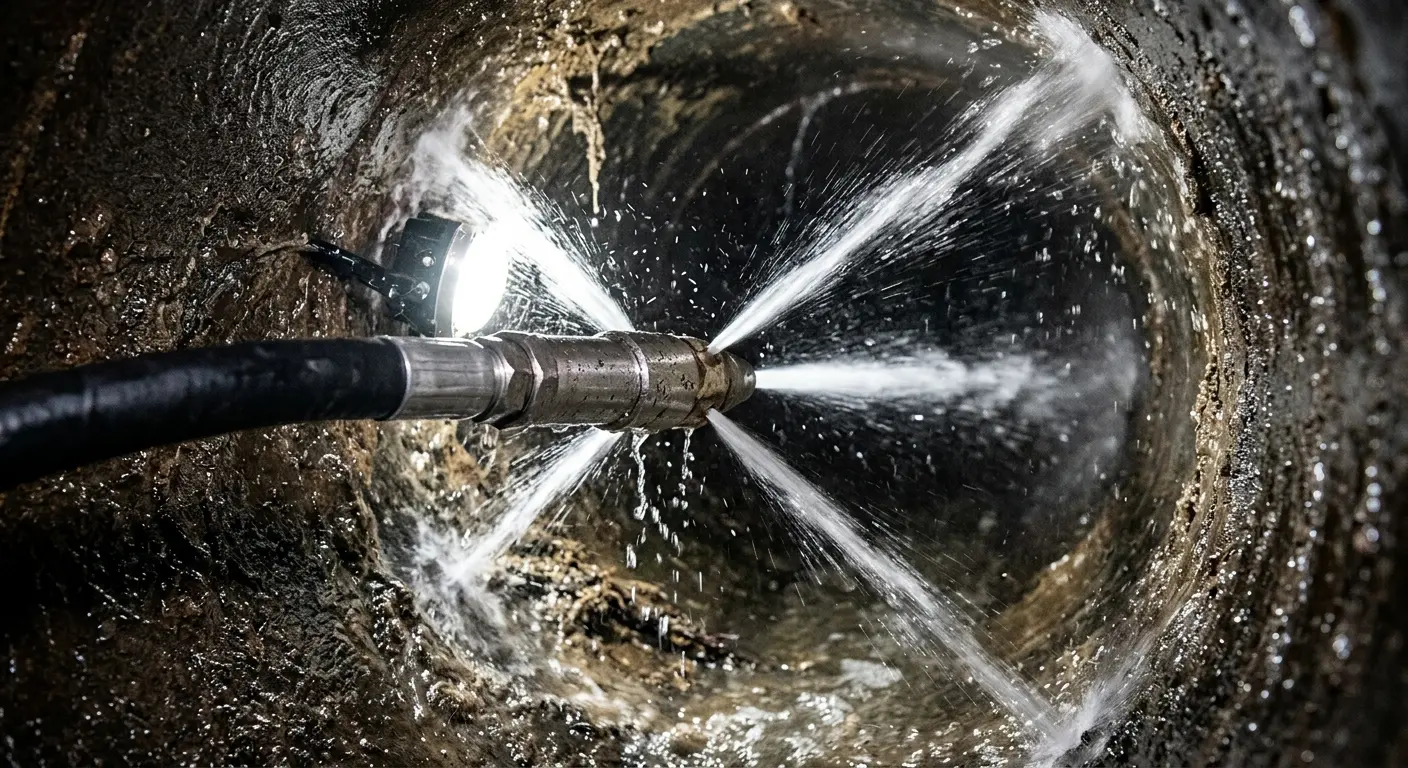 High-pressure hydro jetting nozzle cleaning sewer pipe for Trenchless Sewer Repair in Whitehall